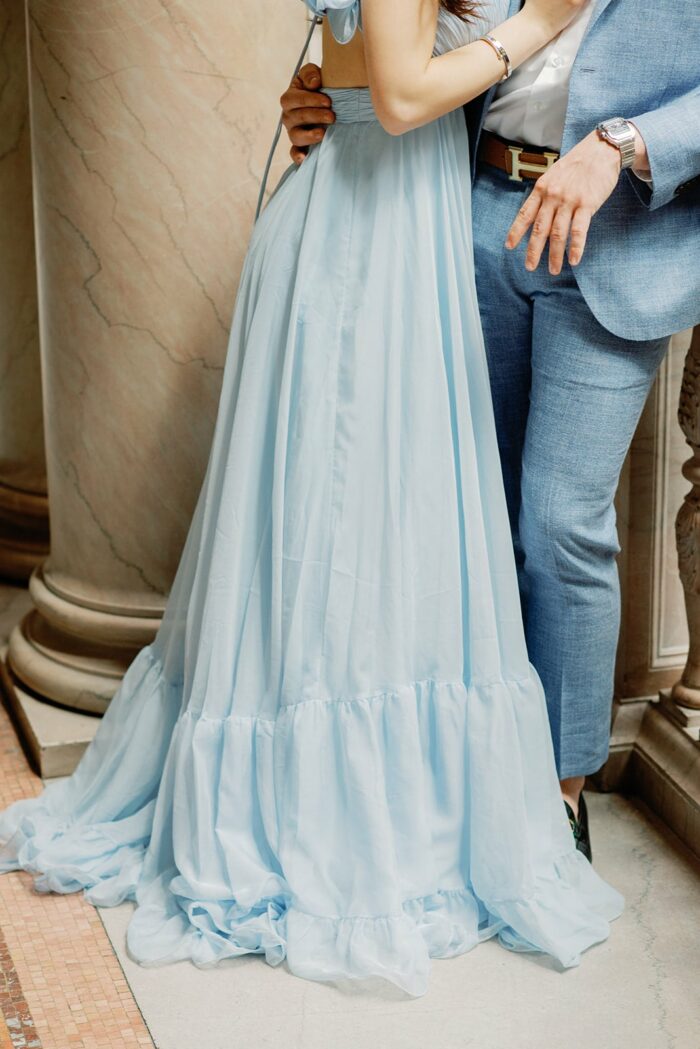 Blue Mac Duggal gown details